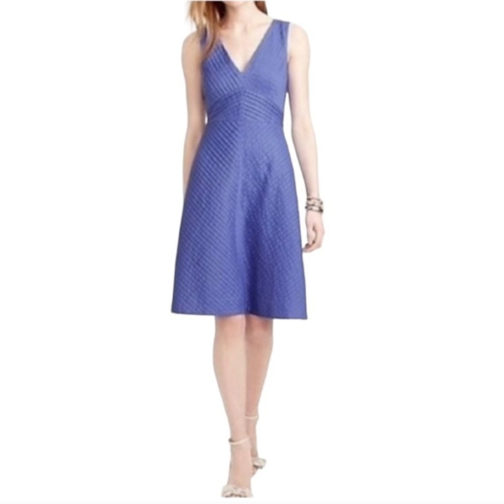 J. Crew Pleated A Line Sleeveless Blue Chevron Blue Cotton Dress, size 10 NWT